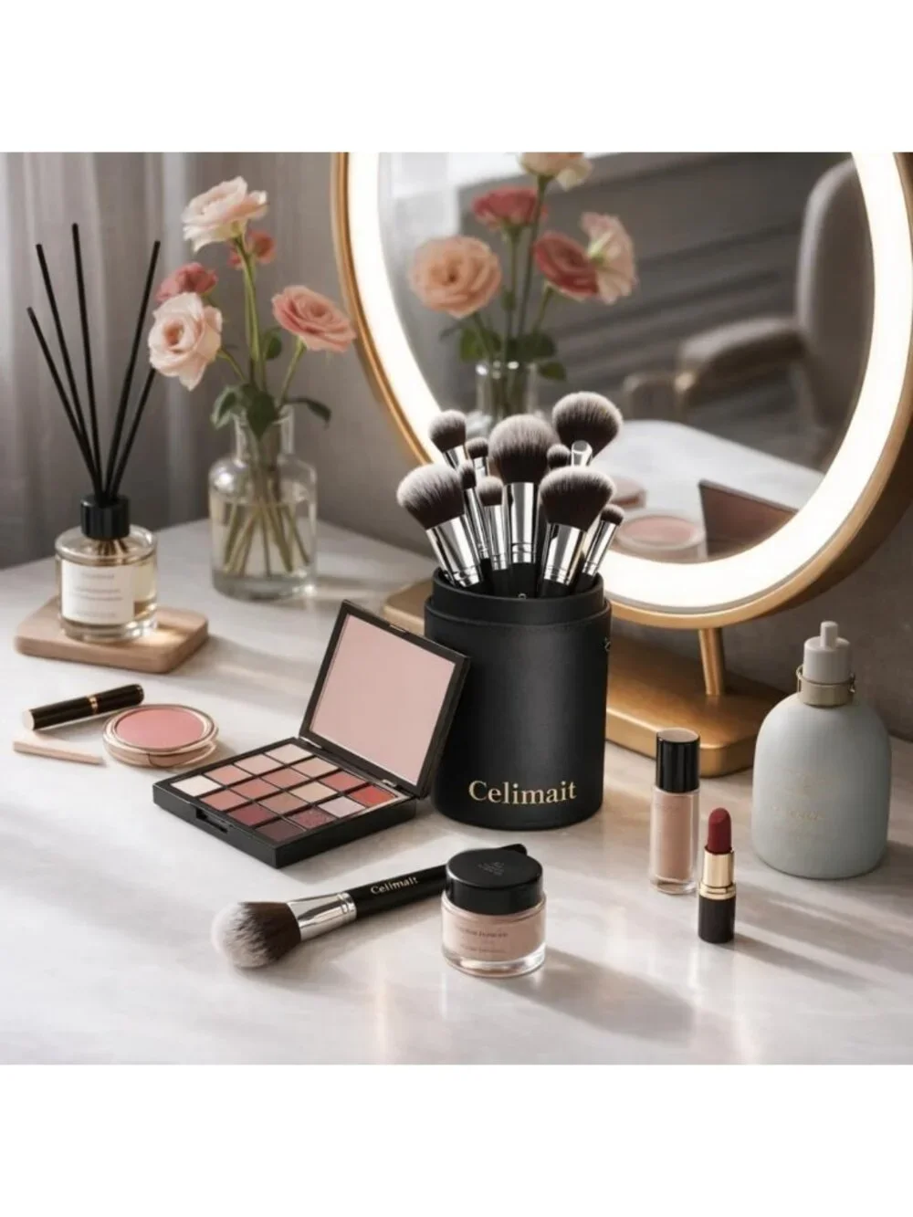 12-Piece Makeup Brush Set with Stylish Case | Soft Synthetic Bristles for